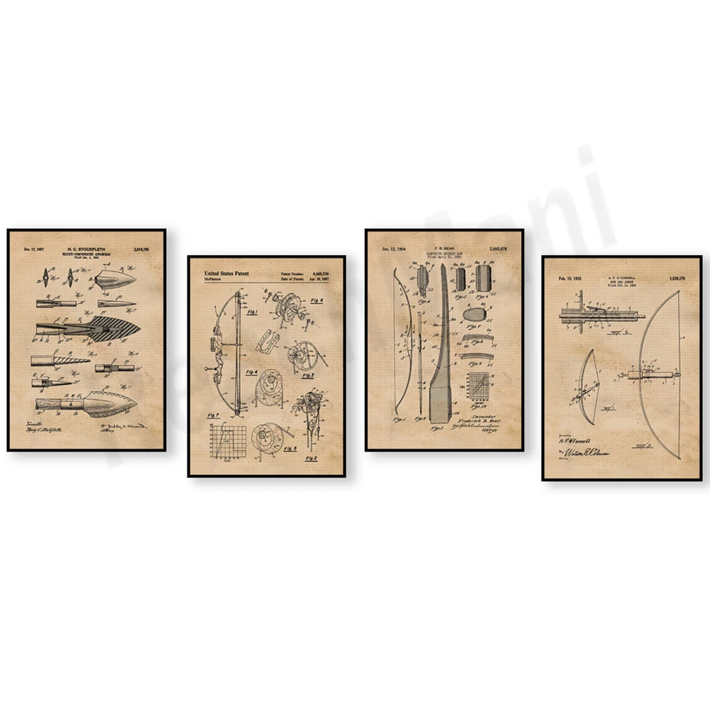 빈티지 활 화살 특허 인쇄, 활 특허, 사냥 장식, 야 - Outdoor Hunting Paintings 리뷰 및 가격
