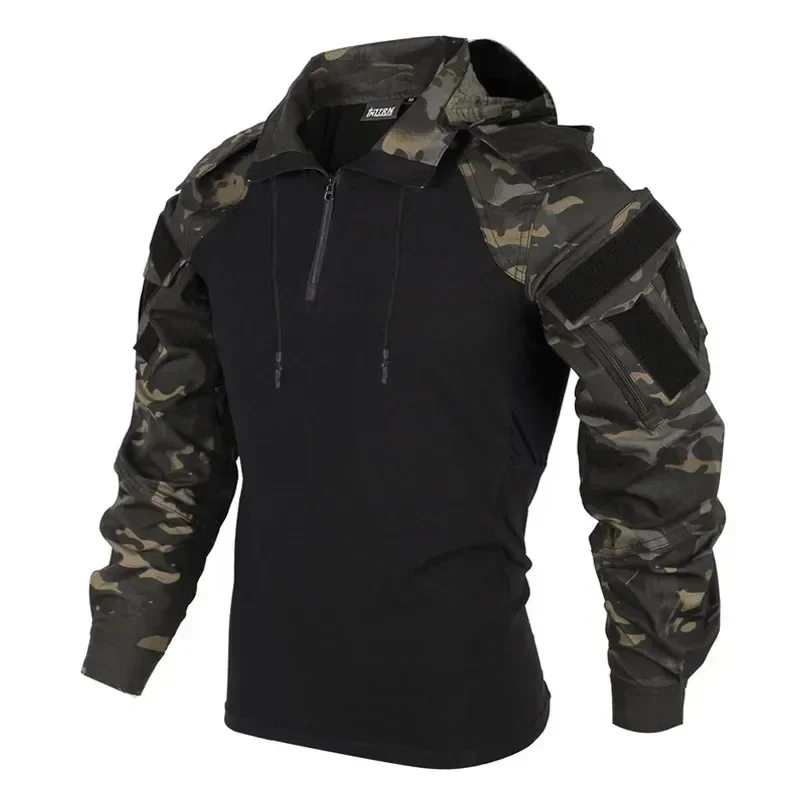 남성용 티셔츠 1/4 지퍼 긴팔 셔츠 후드 전술 셔츠  - Outdoor Hunting T Shirts 리뷰 및 가격